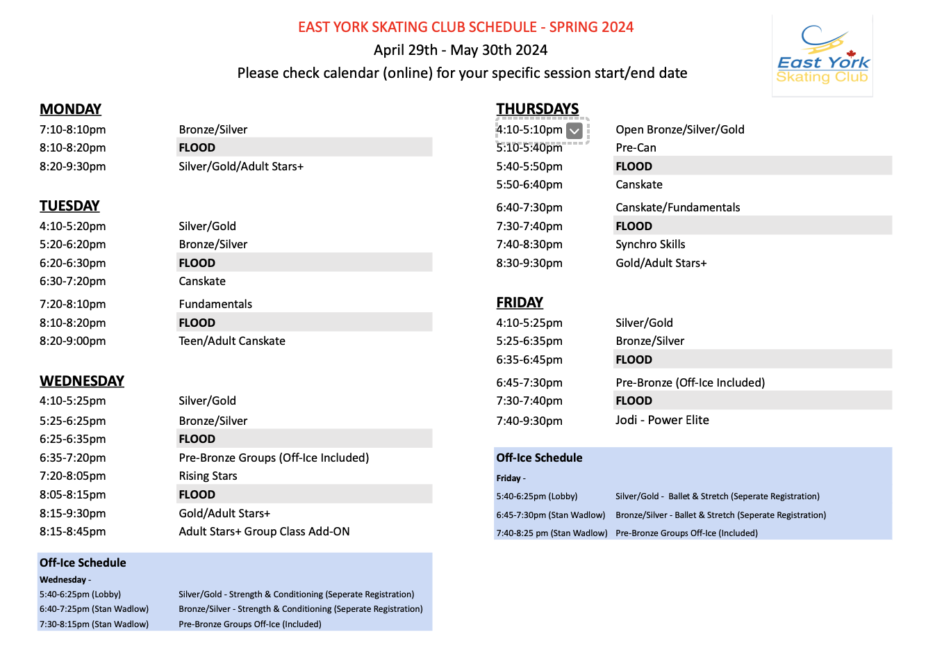 Spring 2024 Schedule Program Registrations EYSC